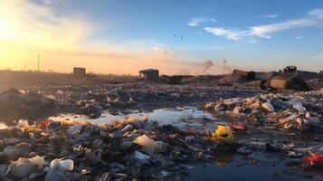 ai generado vertedero sitio desbordante con basura. generativo ai foto