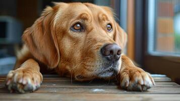 AI generated Small Brown Dog Looking Out Window photo