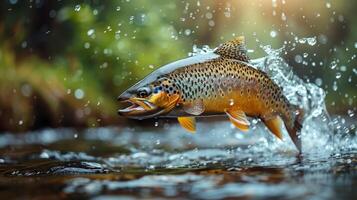 ai generado arco iris pescado saltando fuera de agua foto