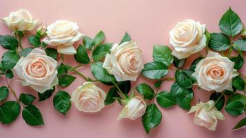 ai generado grupo de rosado flores en rosado antecedentes foto
