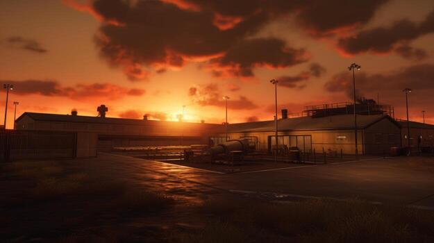 AI generated A military base at sunset. Generative AI photo