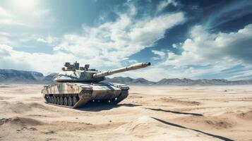 AI generated A military tank in a sandy landscape. Generative AI photo