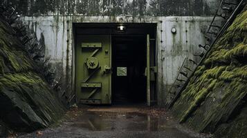 AI generated Nuclear bunker entrance hidden underground. Generative AI photo