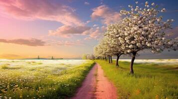 AI generated Field of dreams path. Generative AI photo