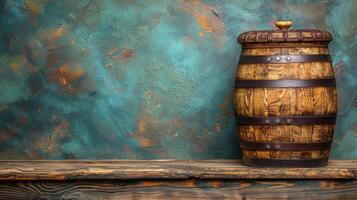 AI generated Wooden Barrel on Table photo