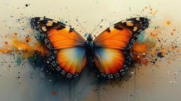 ai generado vibrante mariposa pintura en pared foto