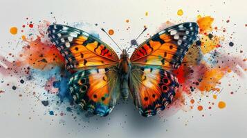 ai generado vibrante mariposa pintura en pared foto