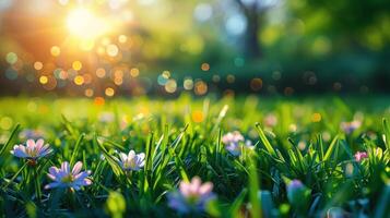 AI generated Sunlight Shining Through Grass Close-Up photo