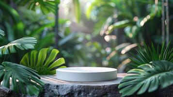 AI generated Bottle of Lotion on Table Next to Potted Plant photo