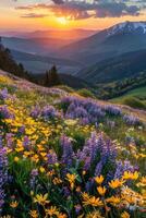 AI generated Wildflowers Field at Sunset photo