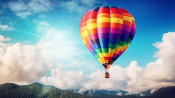 AI generated A rainbow-colored hot air balloon in flight. Generative AI photo