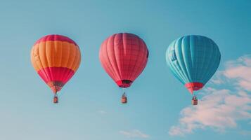 AI generated Three Hot Air Balloons Soaring Through Sky photo