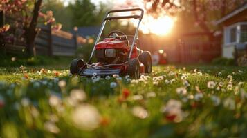 AI generated Lawn Mower in Yard photo