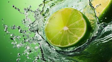 AI generated A slice of lime creating a zesty splash in a tropical punch. Generative AI photo