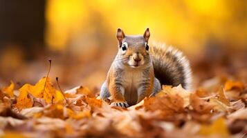 AI generated A squirrel among autumn leaves. Generative AI photo