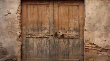 AI generated A textured wooden door with aged, worn appearance. Generative AI photo