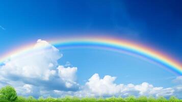 ai generado un vibrante arco iris extensión a través de el cielo. generativo ai foto