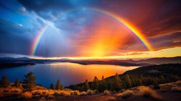 AI generated A vibrant rainbow arching across the sky. Generative AI photo