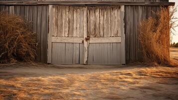 AI generated A weathered, textured barn door in a rural setting. Generative AI photo