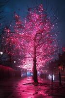 AI generated Tree Illuminated With Pink Lights photo