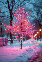 AI generated Tree Illuminated With Pink Lights photo