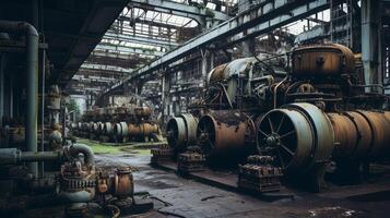 AI generated Abandoned industrial machinery in a polluted area. Generative AI photo