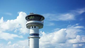 AI generated Air traffic control tower guiding aircraft. Generative AI photo