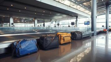 ai generado aeropuerto equipaje carrusel con bolsas. generativo ai foto