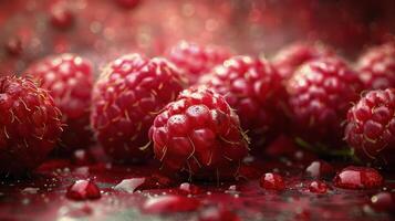 AI generated Fresh Raspberries With Leaves photo