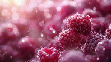 AI generated Fresh Raspberries With Leaves photo