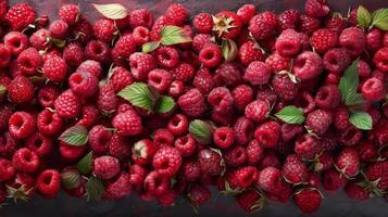 AI generated Fresh Raspberries With Leaves photo