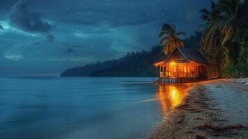 AI generated Hut on Beach With Palm Trees photo