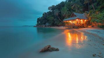 AI generated Hut on Beach With Palm Trees photo