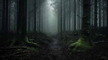 AI generated Atmospheric moody fog in a forest. Generative AI photo