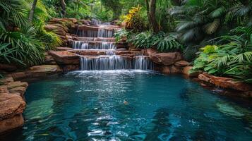 ai generado piscina con cascada foto