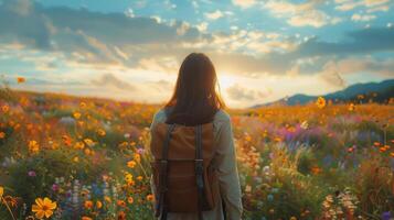 AI generated Woman in Hat Standing in Field of Flowers photo