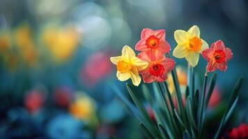 ai generado racimo de flores creciente en suelo foto