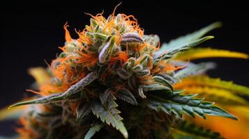 AI generated Cannabis bud with vibrant orange hairs. Generative AI photo