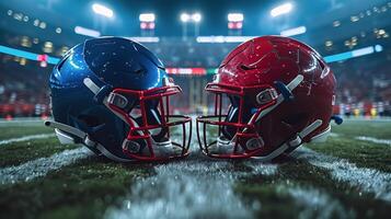 ai generado fútbol americano casco en campo foto