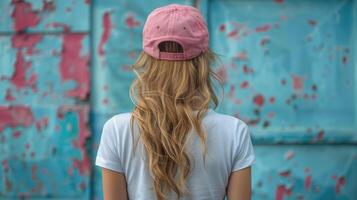 ai generado mujer con largo pelo vistiendo rosado sombrero foto