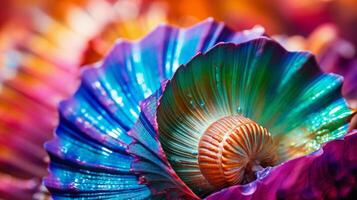 AI generated Closeup of a rainbow hued seashell. Generative AI photo