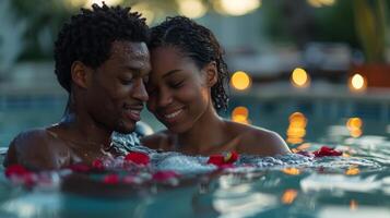 AI generated Couple Relaxing in Hot Tub With Candles photo