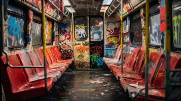 AI generated Littered and graffiti covered public transportation. Generative AI photo