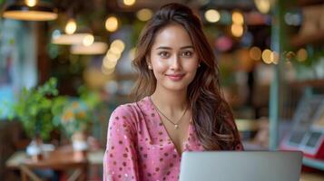 AI generated Woman Working on Laptop photo