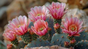 AI generated Group of Pink Flowers on Rock photo