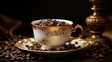 AI generated Coffee beans in ornate cup. Generative AI photo