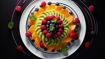 AI generated Colorful fruit plating turning nutrition into art. Generative AI photo