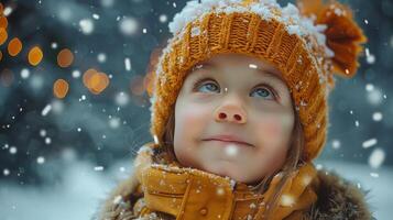 AI generated Little Girl in Snow With Hat and Scarf photo