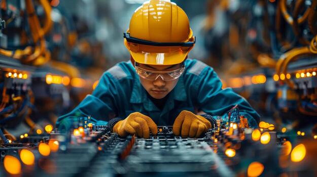 AI generated Man in Hardhat Working on Computer photo