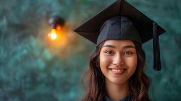 AI generated Graduating Woman Holding Light Bulb photo